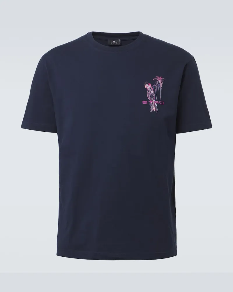 Etro Bedrucktes T-Shirt aus Baumwoll-Jersey Blau