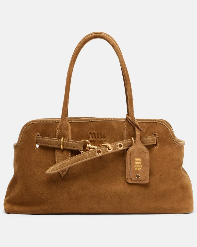 Miu Miu Tote Bag Adventure aus Veloursleder Beige