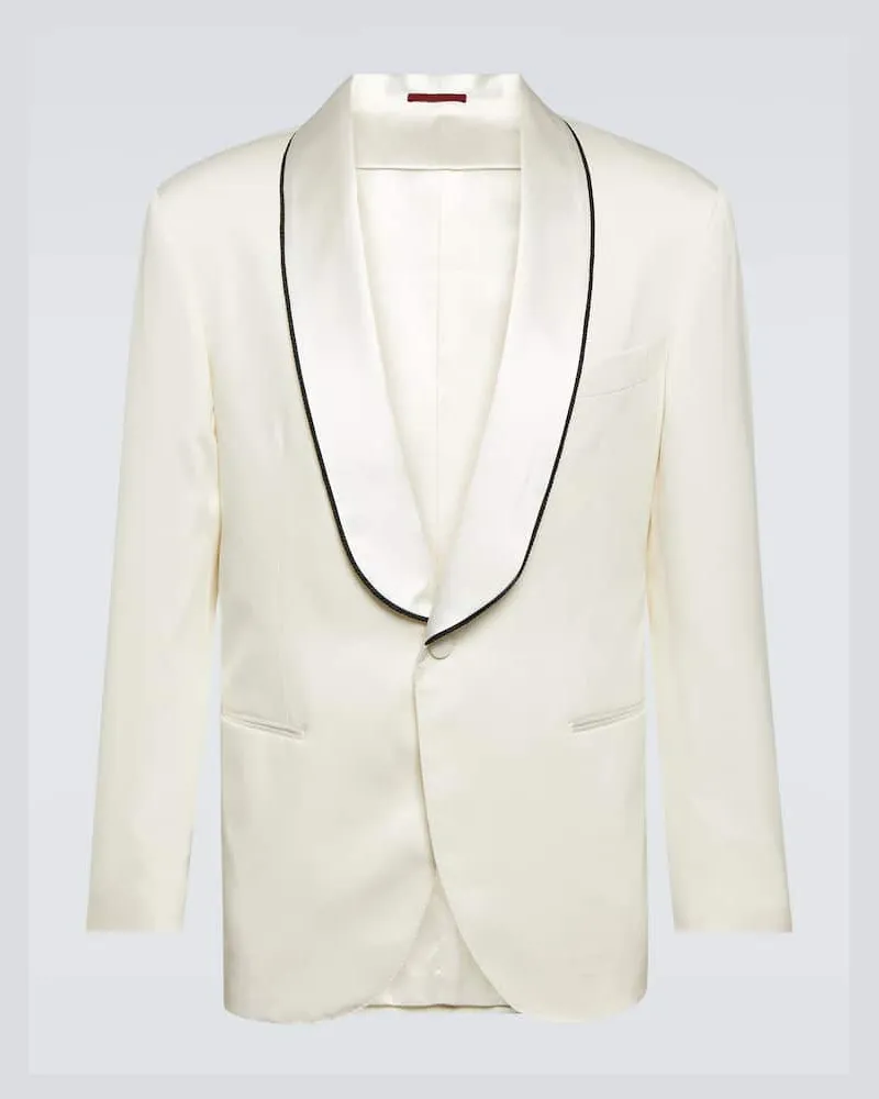 Brunello Cucinelli Smokingjacke Délavé aus Seiden-Twill Weiß
