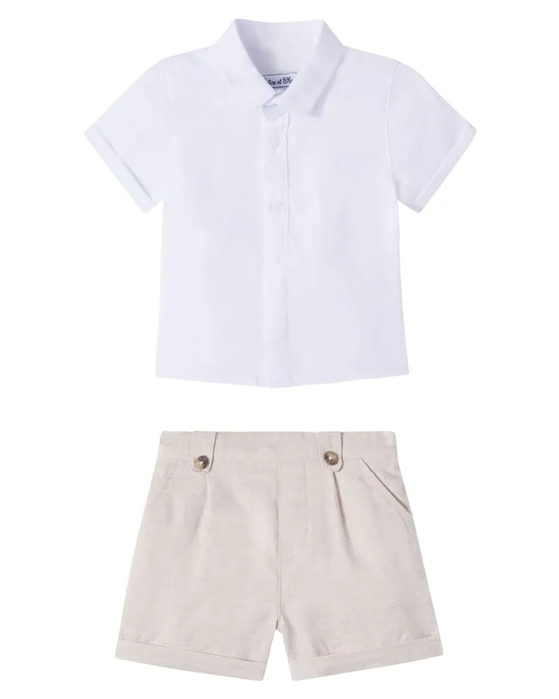 Tartine et Chocolat Baby Set aus Hemd und Shorts aus Leinen Weiß