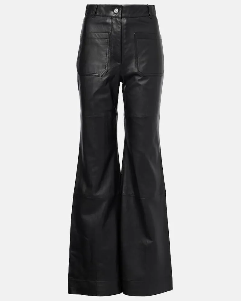 Victoria Beckham High-Rise Bootcut-Hose Alina aus Leder Schwarz