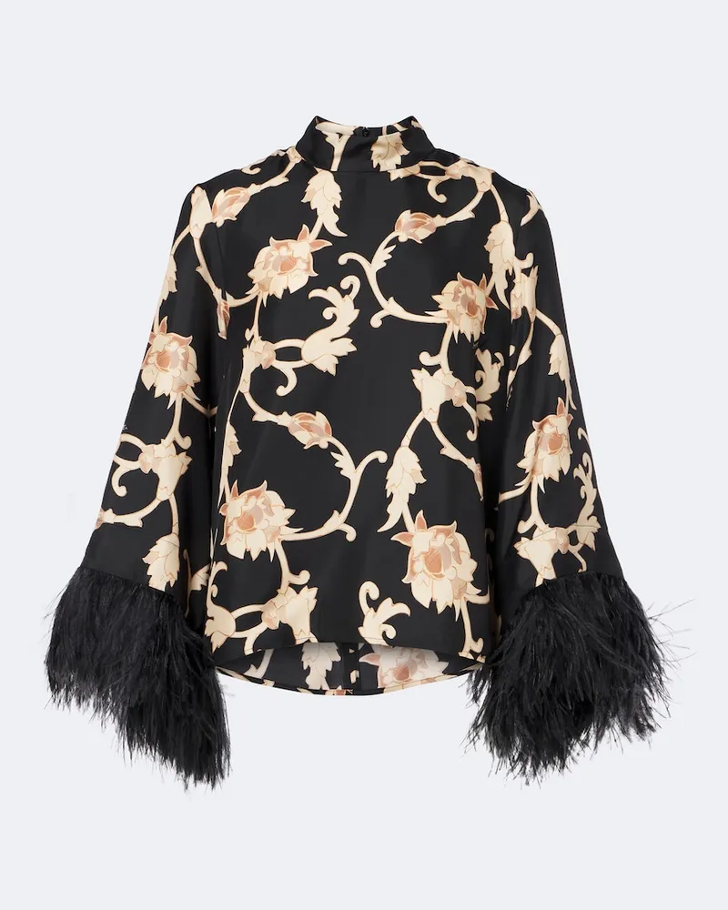 La DoubleJ Bluse Buttercup aus Seide mit Federn Multicolor