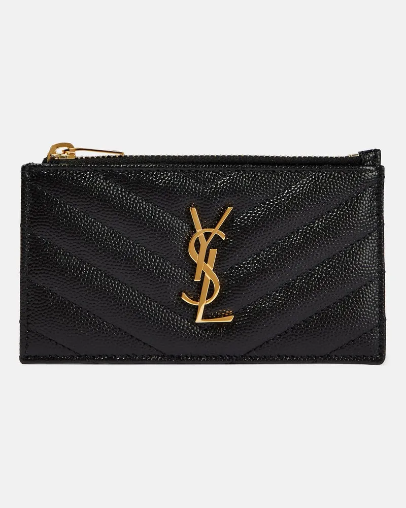 Saint Laurent Münzetui Cassandre aus Leder Schwarz