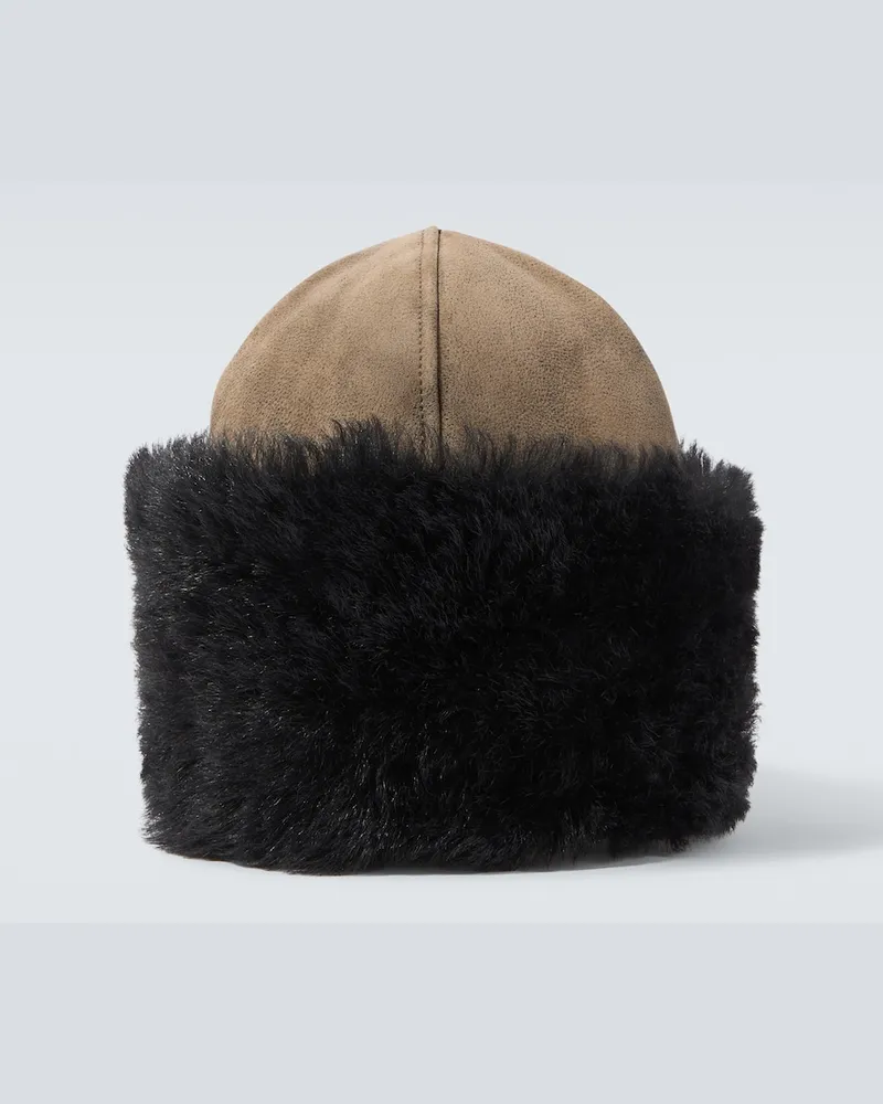 Our Legacy Mütze Blizzard aus Leder und Shearling Braun