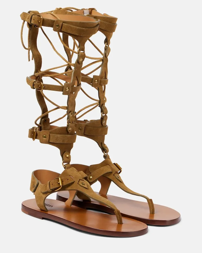 Isabel Marant Römersandalen Nensi aus Veloursleder Beige