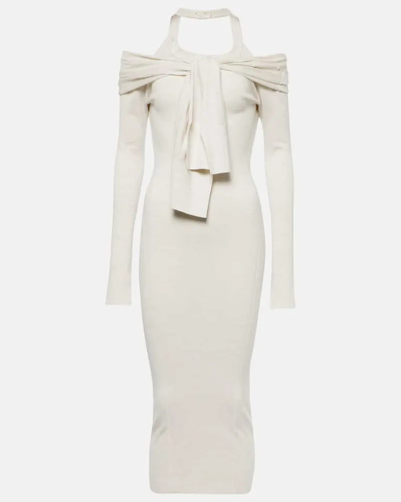 Jacquemus Midikleid La Robe Doble aus einem Wollgemisch Weiß