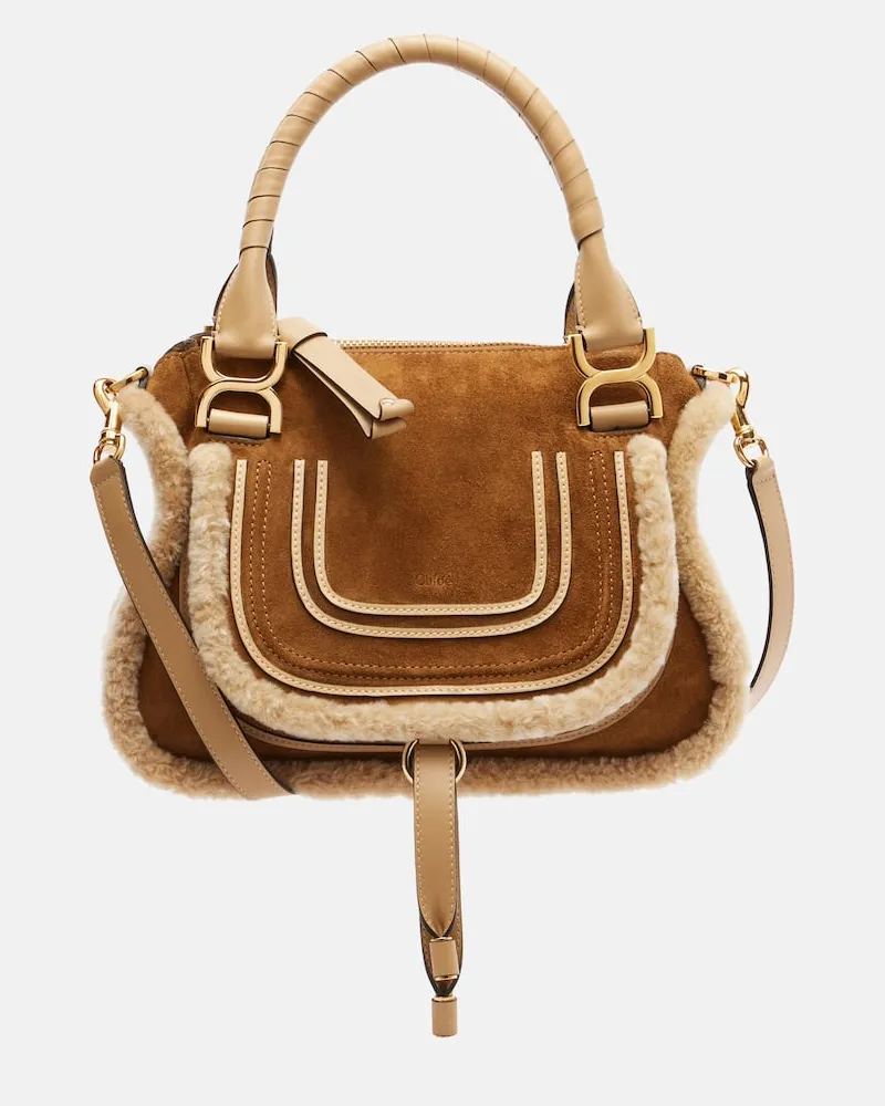 Chloé Chloé Tote Bag Marcie Small aus Veloursleder Beige