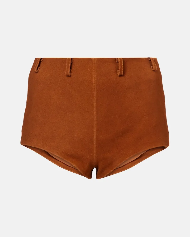Self-Portrait High-Rise Shorts aus Veloursleder Braun