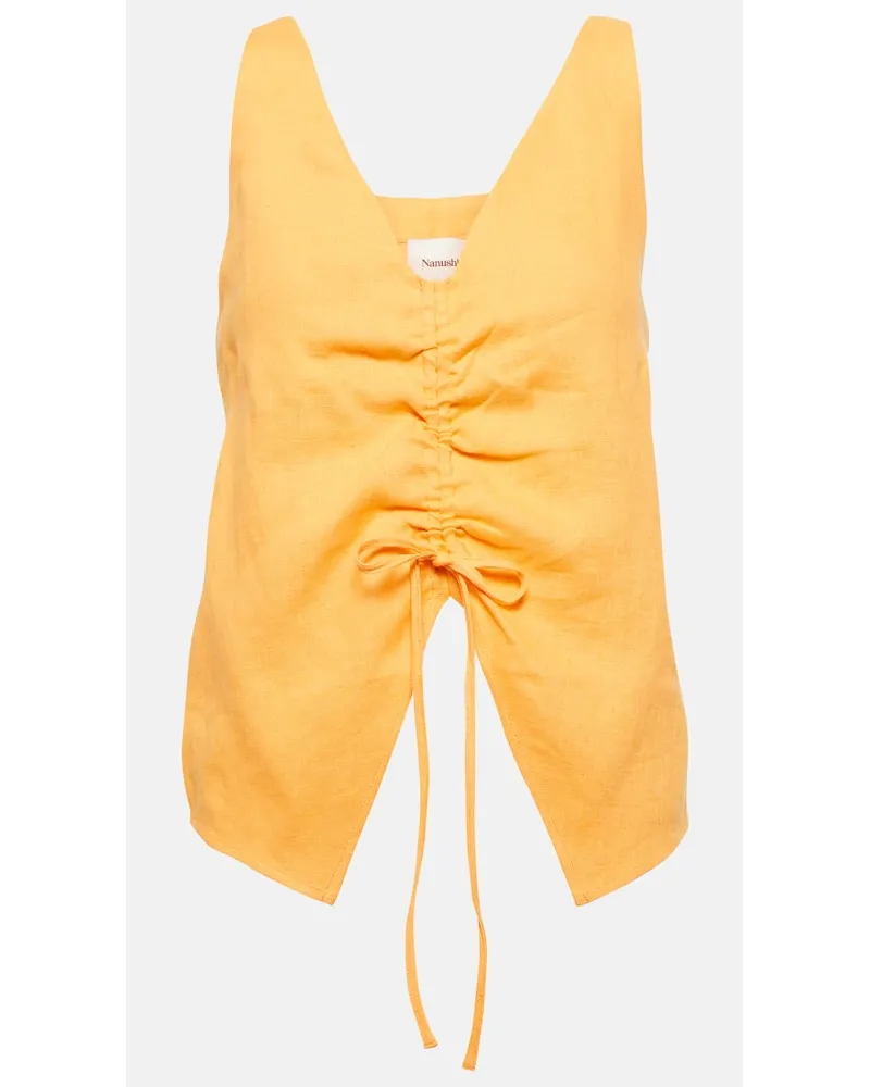 Nanushka Top aus Leinen Orange