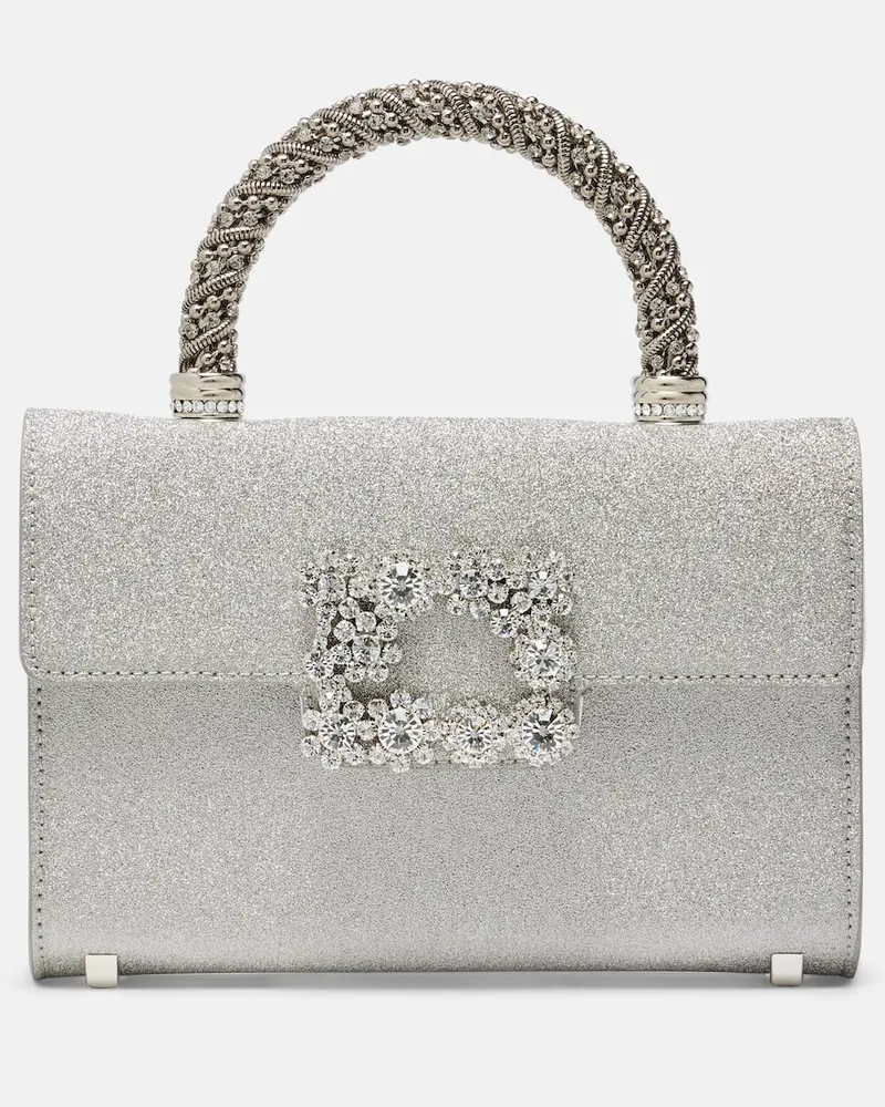 Roger Vivier Tote Bag Jewel Efflorescence Mini mit Glitter Silber