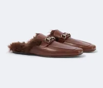 Slippers Horsebit aus Leder mit Shearling