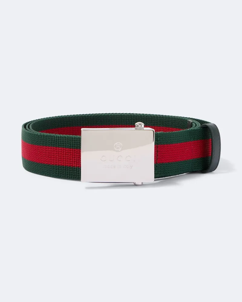 Gucci Gürtel Web Stripe aus Canvas Grün