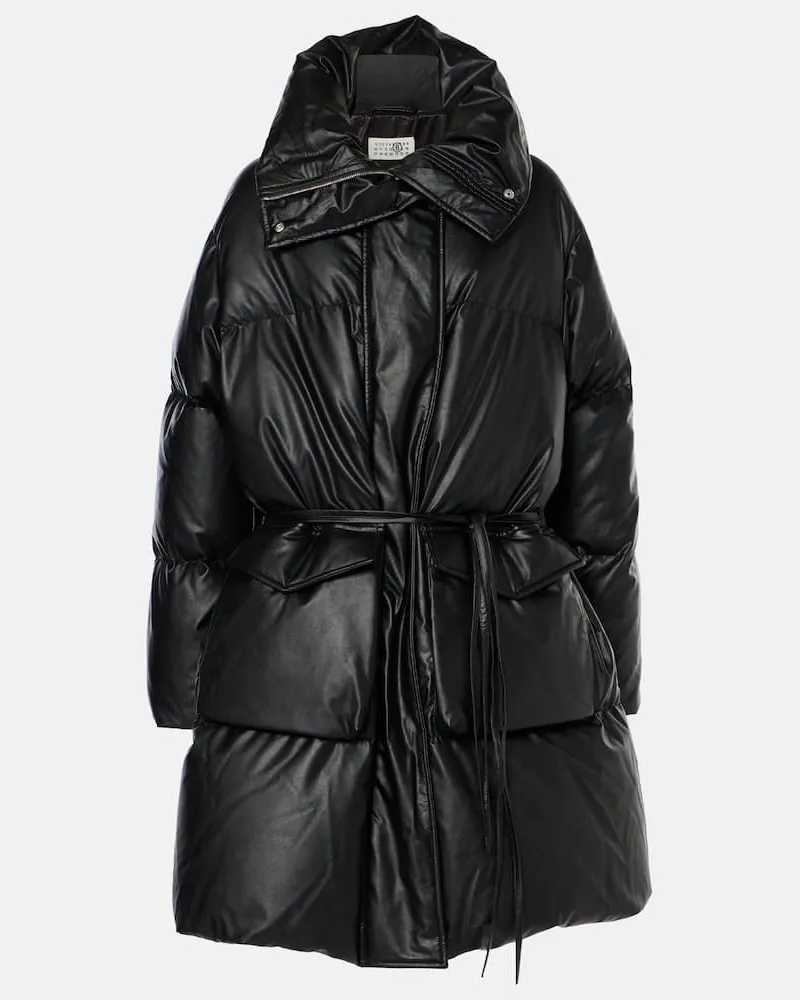 Maison Margiela Wattierter Mantel aus Lederimitat Schwarz