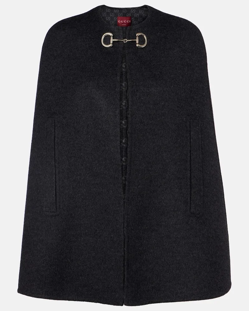 Gucci Cape Caban Horsebit aus Wolle Grau