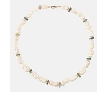 Halskette aus Perlen und Labradorit mit 9kt Gelbgold