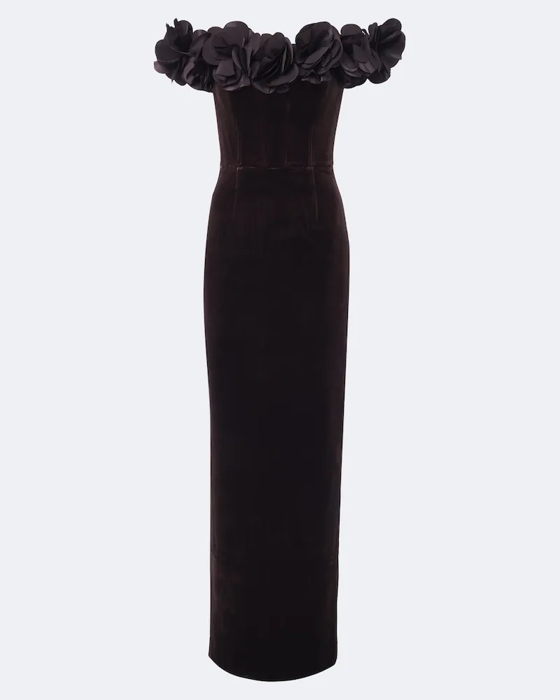 Rebecca Vallance Verzierte Bustier-Robe Charles aus Samt Braun