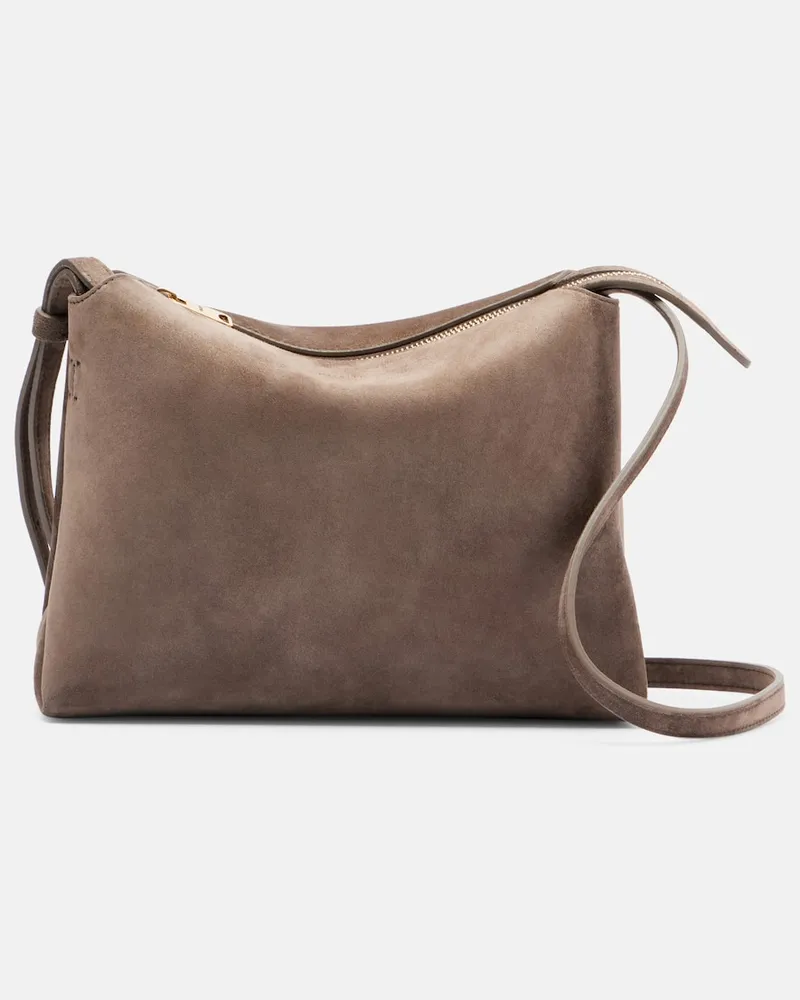 KHAITE Schultertasche Lina aus Veloursleder Braun