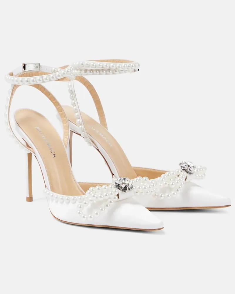 Mach & Mach Verzierte Pumps Double Bow aus Satin Weiß