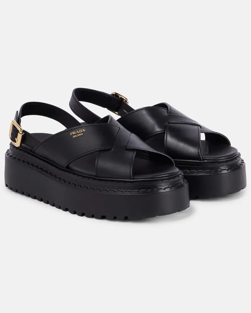 Prada Plateausandalen aus Leder Schwarz