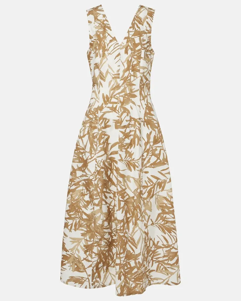 Brunello Cucinelli Bedrucktes Maxikleid aus Baumwolle Beige