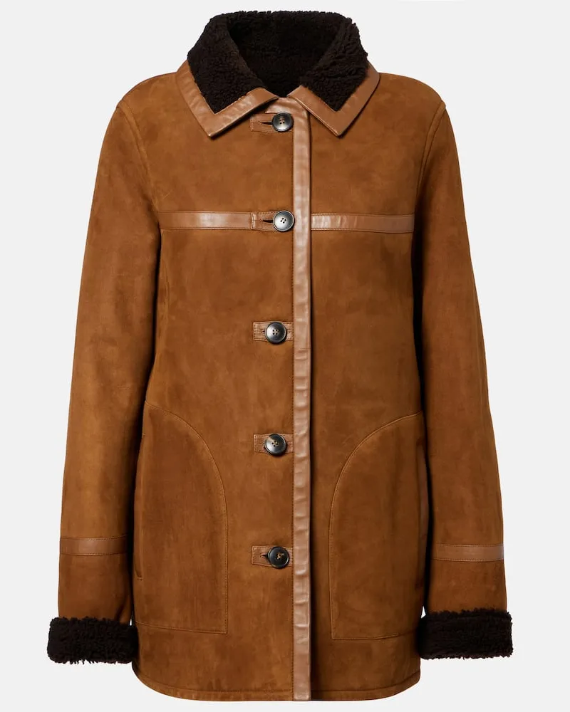 Yves Salomon Wendbare Jacke aus Veloursleder und Shearling Braun