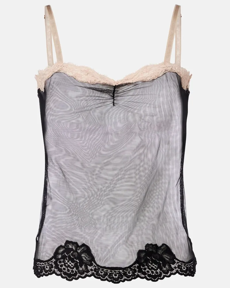 Valentino Garavani Top aus transparentem Mesh mit Spitze Schwarz