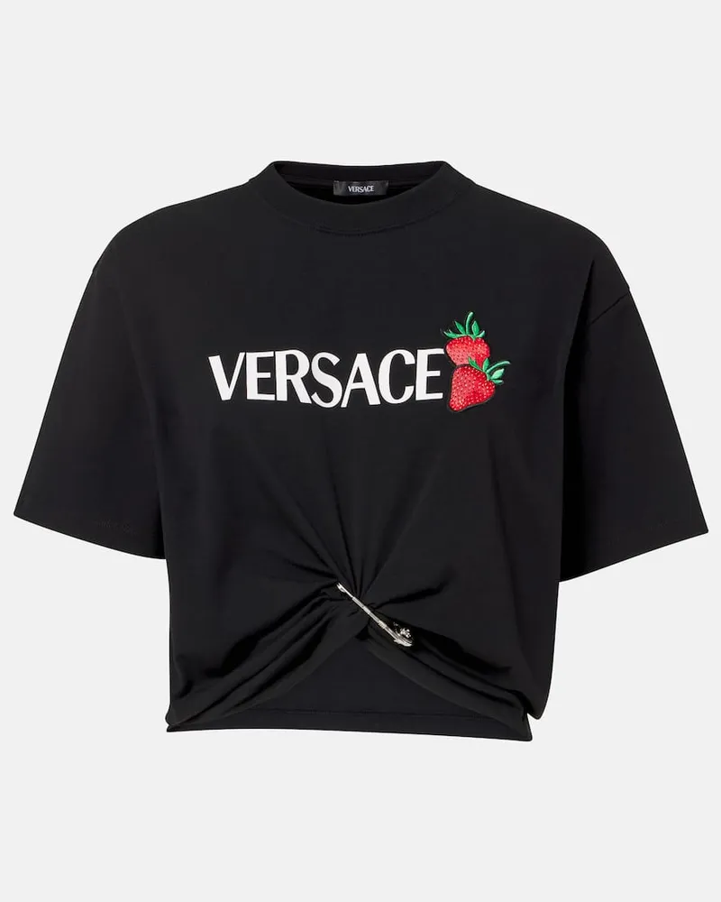 Versace Bedrucktes Cropped-Top aus Baumwolle Schwarz