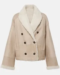 Brunello Cucinelli Wendbare Jacke aus Leder und Shearling Beige