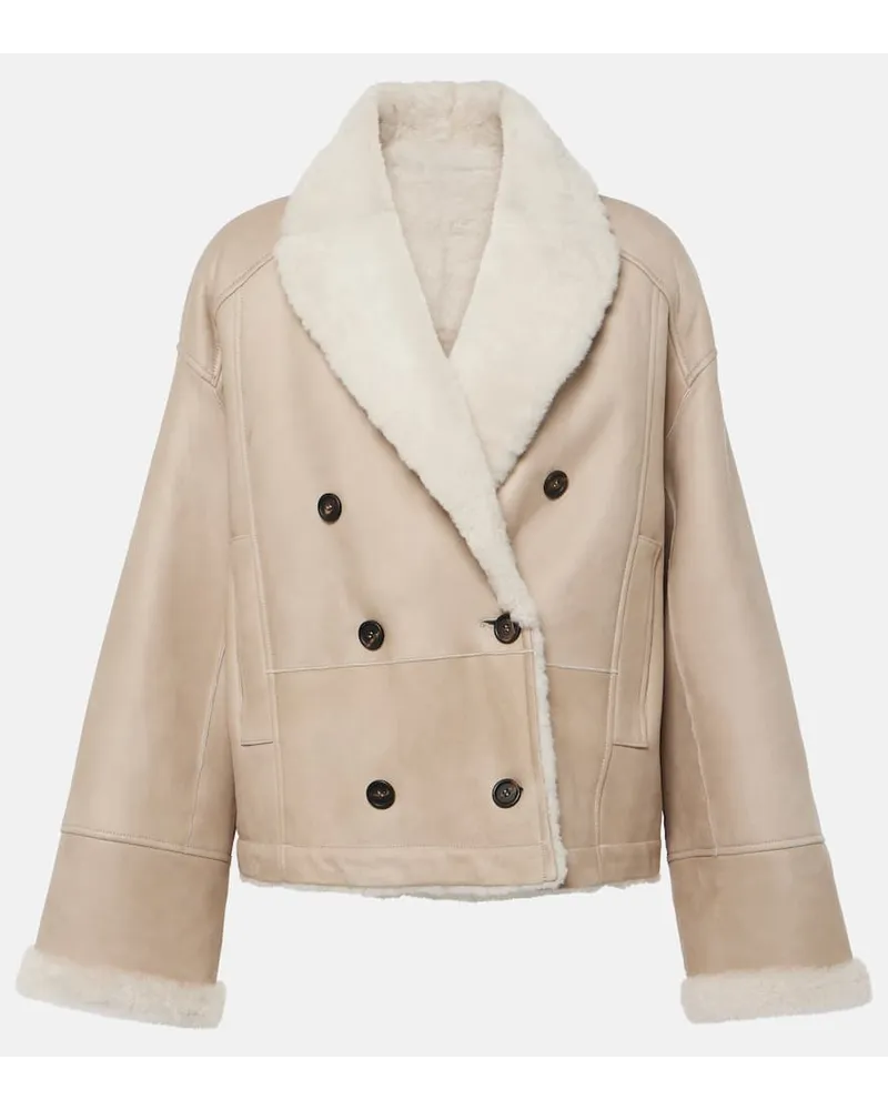 Brunello Cucinelli Wendbare Jacke aus Leder und Shearling Beige