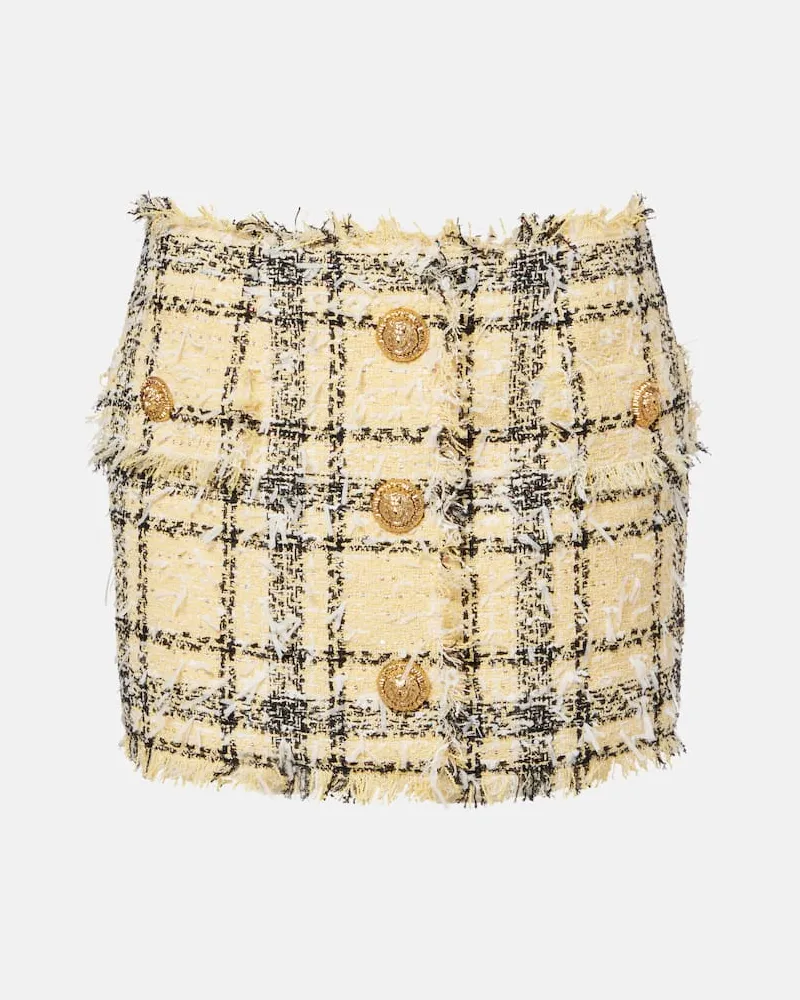 Balmain Minirock aus Tweed mit Pailletten Gelb