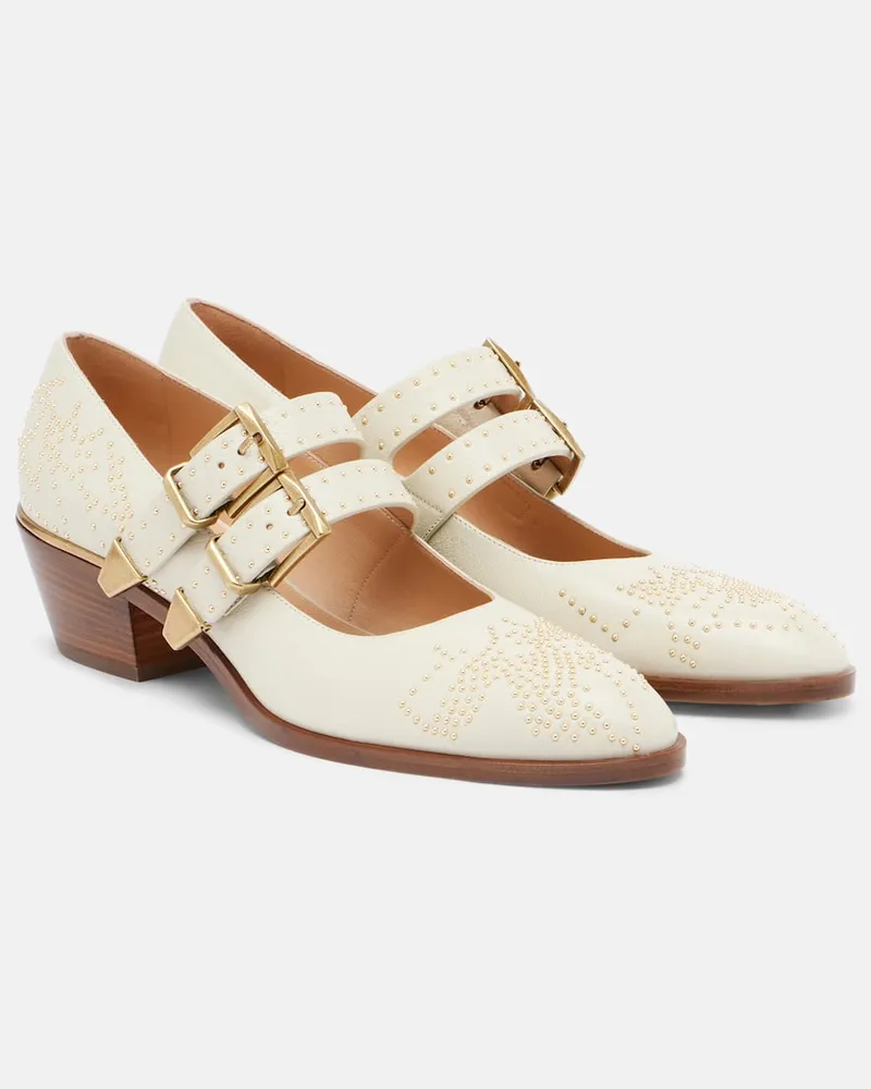 Chloé Chloé Verzierte Mary-Jane-Pumps Susan aus Leder Weiß
