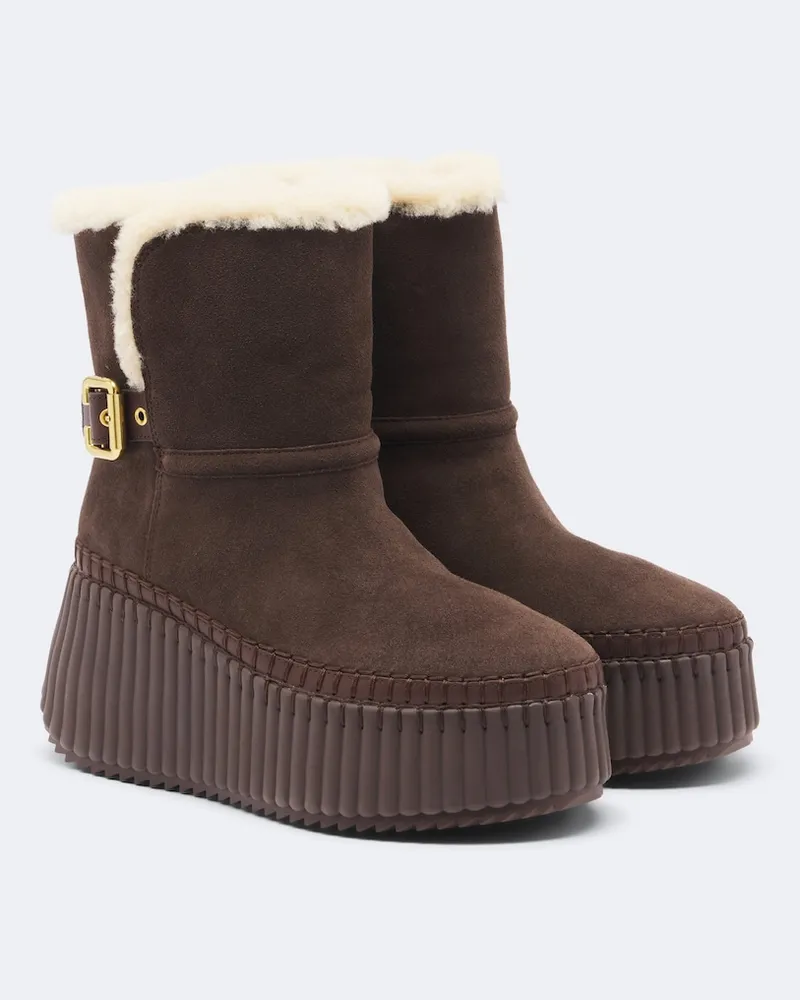 Chloé Chloé Ankle Boots Nama aus Veloursleder mit Shearling Braun