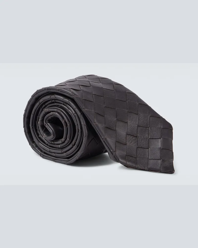 Bottega Veneta Krawatte Intrecciato aus Leder Braun