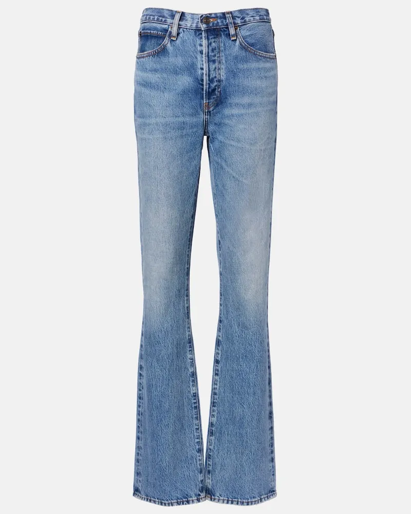 Frame Denim High-Rise Straight Jeans The Vertical Blau