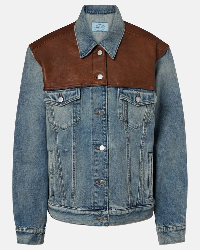 Prada Jeansjacke mit Leder Blau