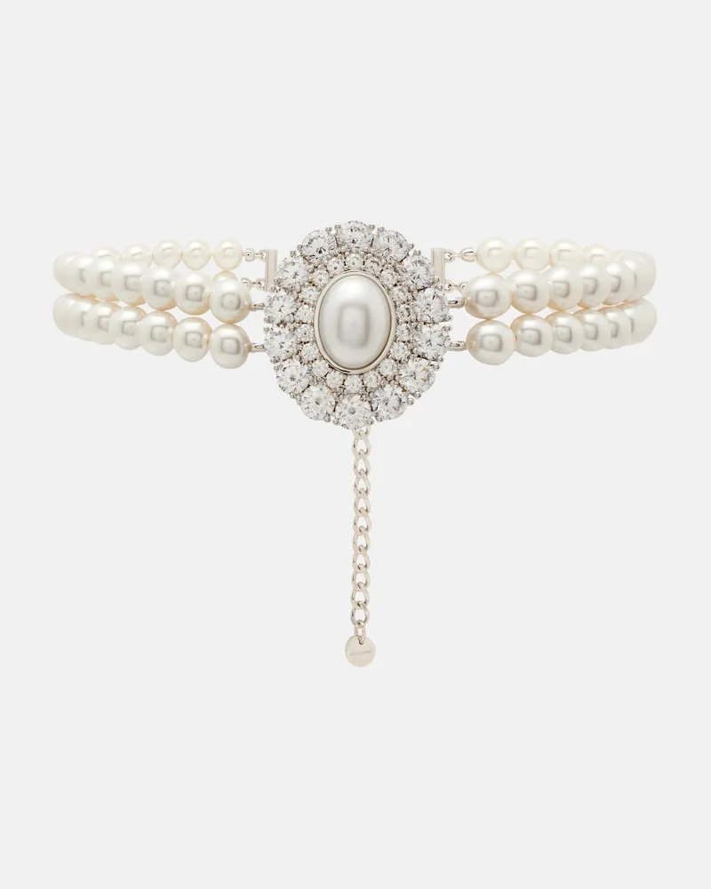 Self-Portrait Kristallverzierter Choker mit Zierperlen Weiß