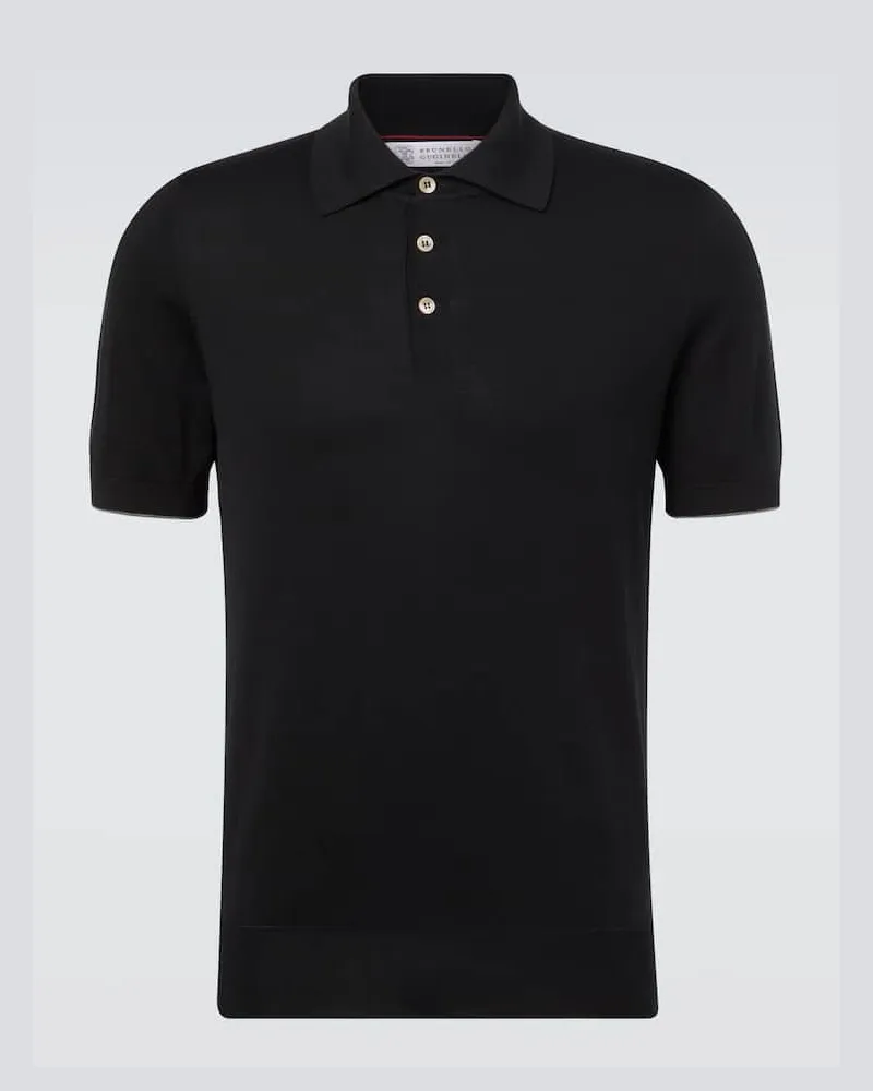 Brunello Cucinelli Polohemd aus Baumwoll-Piqué Schwarz