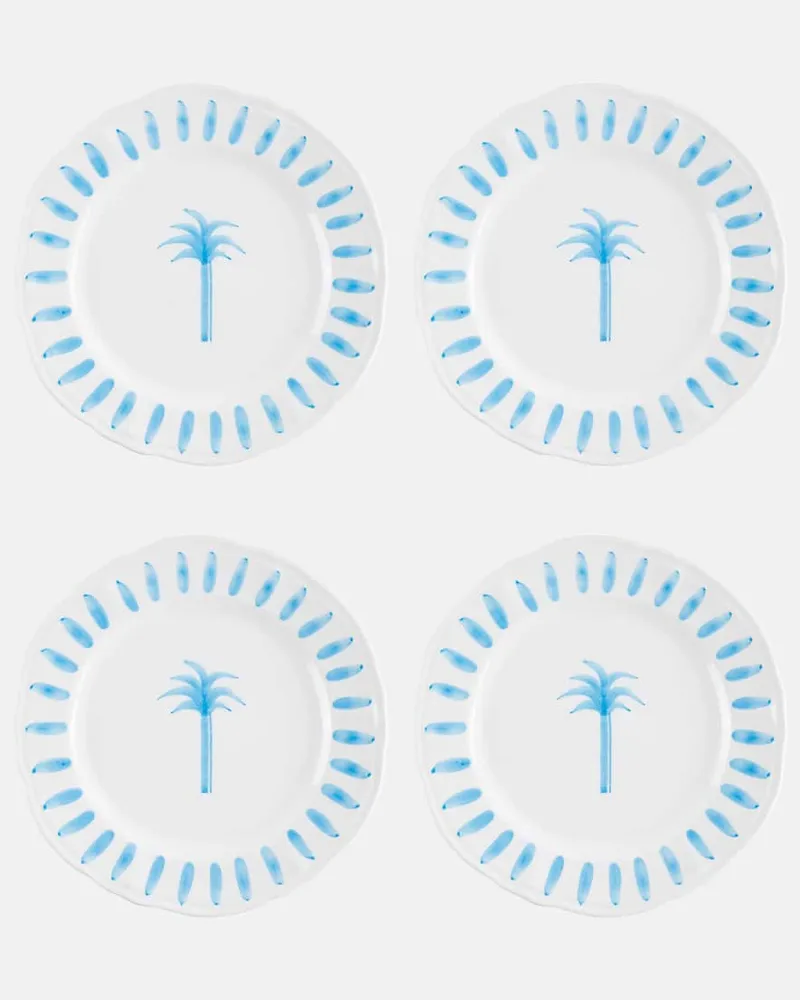 Les-Ottomans Set Palm aus vier Speisetellern Weiß