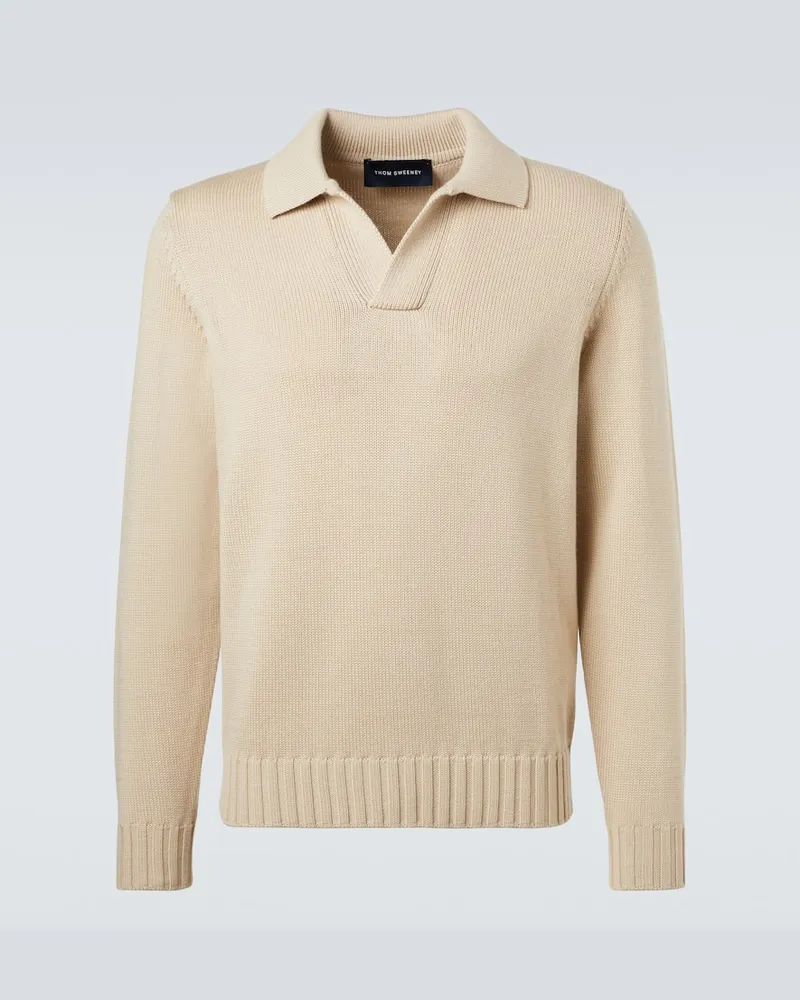 Thom Sweeney Polopullover aus Wolle Beige