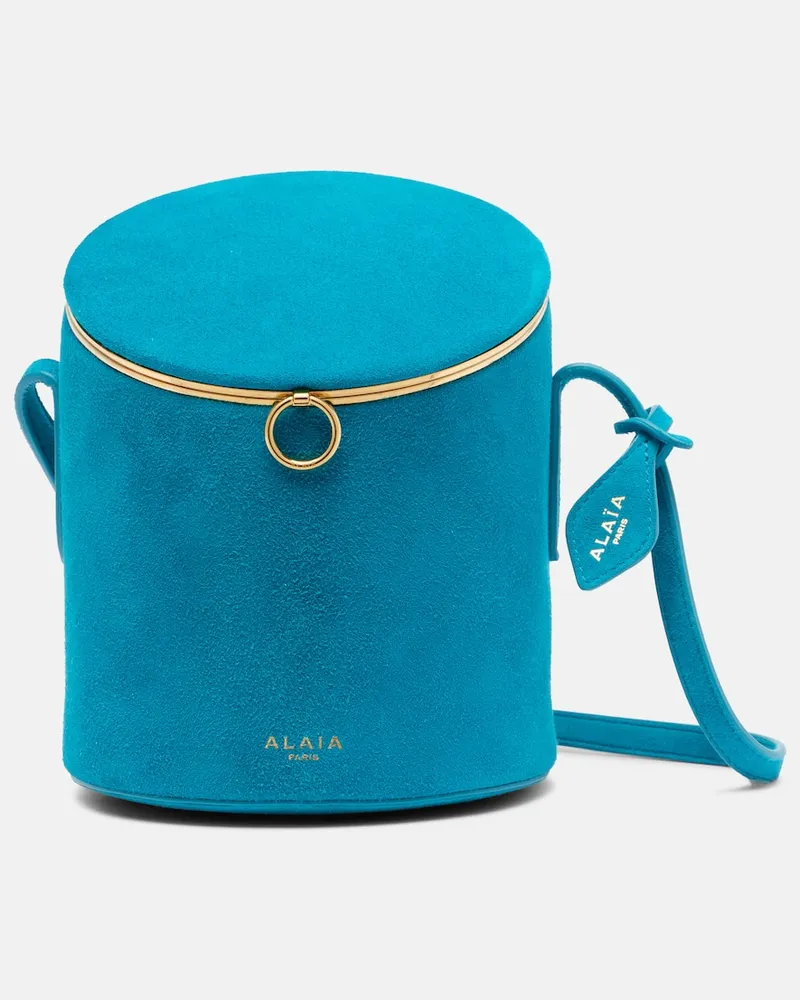 Alaïa Alaïa Bucket-Bag La Canette Small aus Veloursleder Blau