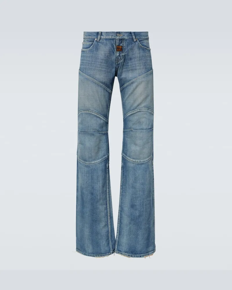 Balenciaga Distressed Low-Rise Wide-Leg Jeans Blau