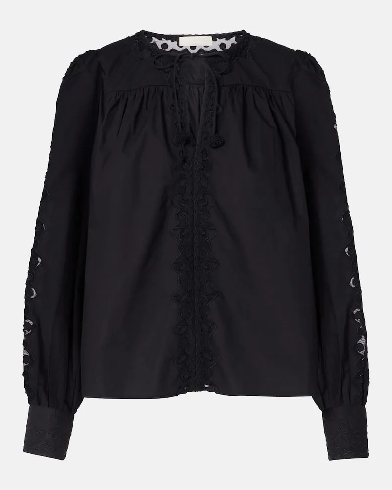 Ulla Johnson Bluse Kady aus Baumwolle mit Spitze Schwarz