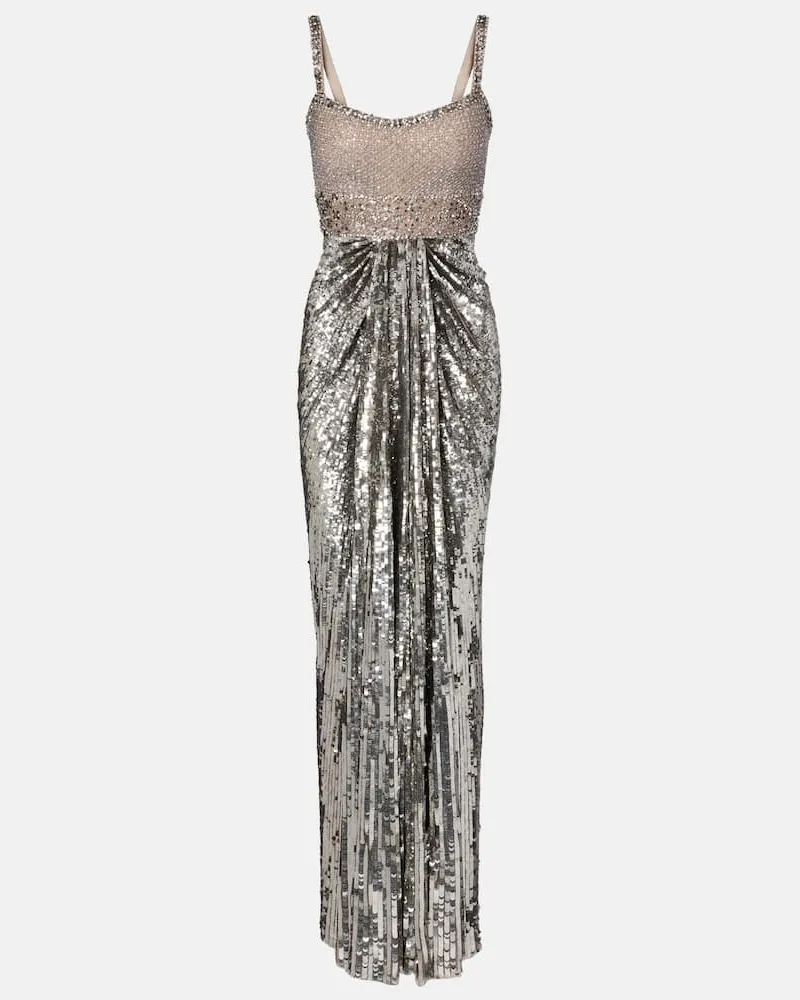 Jenny Packham Robe Only You mit Pailletten und Kristallen Silber