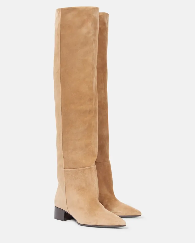 KHAITE Overknee-Stiefel Andee 40 aus Veloursleder Beige