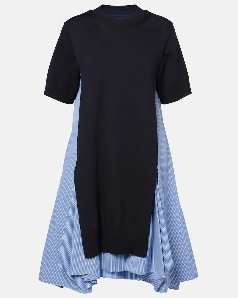 Sacai Midikleid aus Popeline Blau