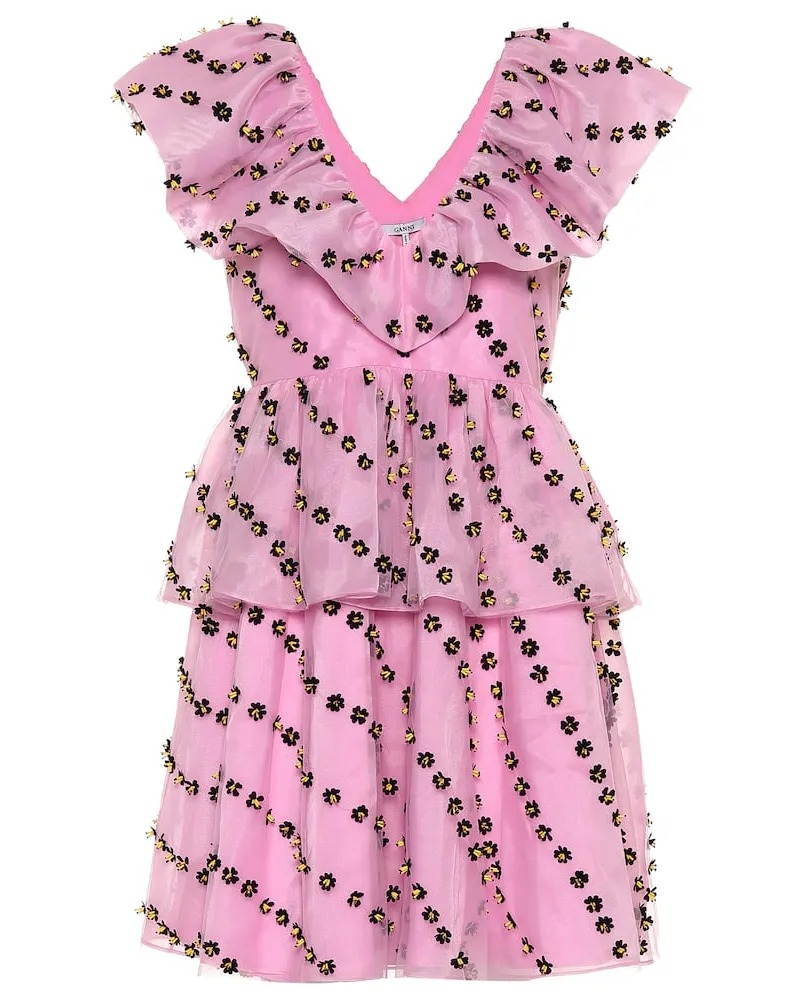 Ganni Verziertes Minikleid Rosa