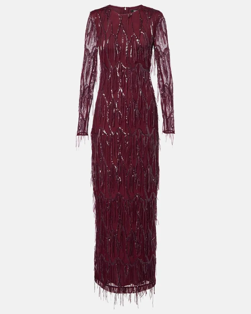 ROTATE Birger Christensen Robe mit Pailletten Burgunderrot