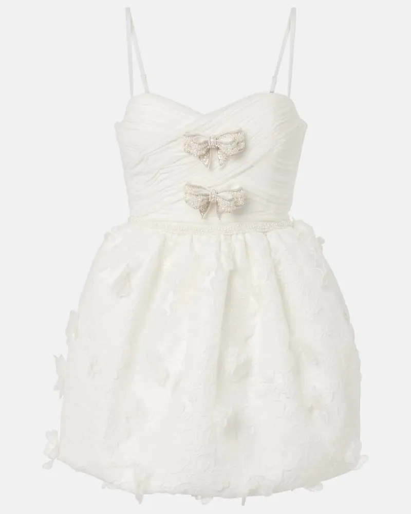 Self-Portrait Bridal Verziertes Minikleid aus Organza und Spitze Weiß
