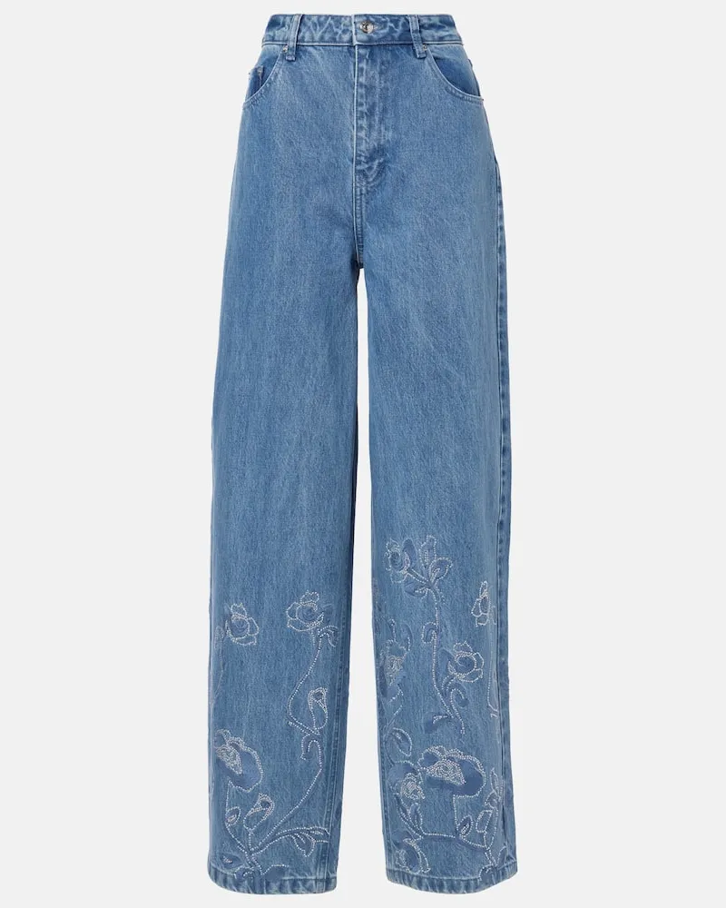ROTATE Birger Christensen Verzierte Wide-Leg Jeans Blau