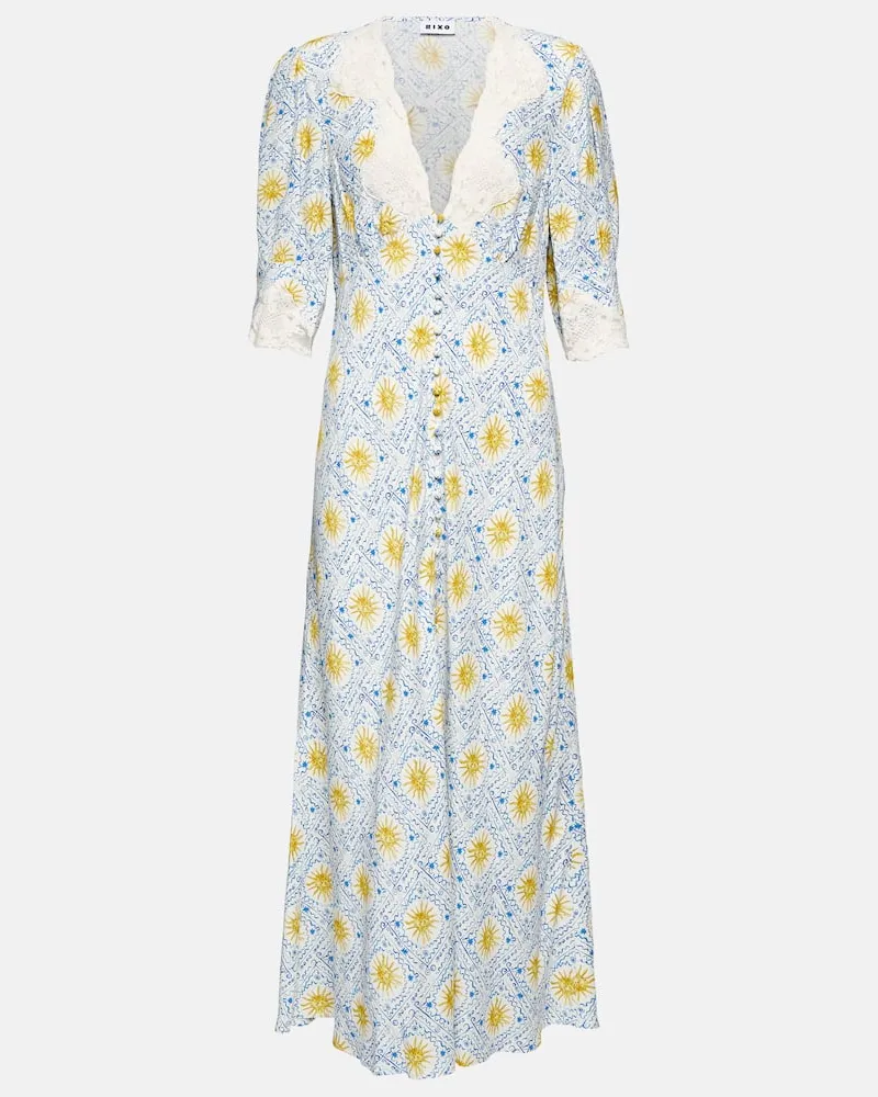 RIXO Bedrucktes Midikleid Simone mit Spitze Weiß
